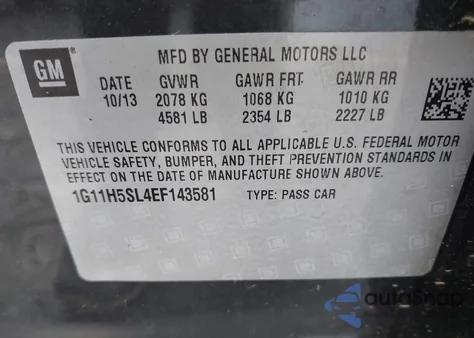 2014 Chevrolet Malibu 1Lz из США, поврежденный, VIN 1G11H5SL4EF143581